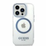 Guess GUHMP14LHTRMB Blue Metal Outline Magsafe Kryt iPhone 14 Pro