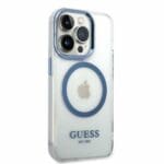 Guess GUHMP14LHTRMB Blue Metal Outline Magsafe Kryt iPhone 14 Pro