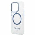 Guess GUHMP14LHTRMB Blue Metal Outline Magsafe Kryt iPhone 14 Pro