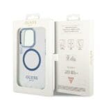 Guess GUHMP14LHTRMB Blue Metal Outline Magsafe Kryt iPhone 14 Pro