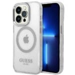 Guess GUHMP14LHTRMS Silver Metal Outline Magsafe Kryt iPhone 14 Pro