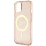 Guess GUHMP14MHCMCGP Pink Hardcase Glitter Gold MagSafe Kryt iPhone 14 Plus