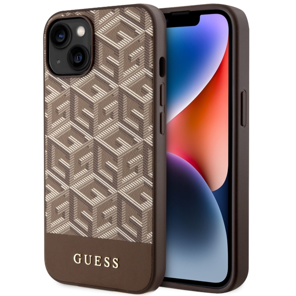 Guess GUHMP14MHGCFSEW Brown Hardcase GCube Stripes MagSafe Kryt iPhone 14 Plus