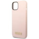 Guess GUHMP14SSBPLP Pink Hardcase Silicone Logo Plate MagSafe Kryt iPhone 14