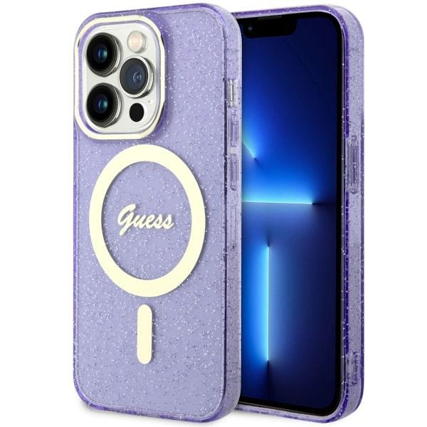 Guess GUHMP14XHCMCGU Purple Hardcase Glitter Gold MagSafe Kryt iPhone 14 Pro Max