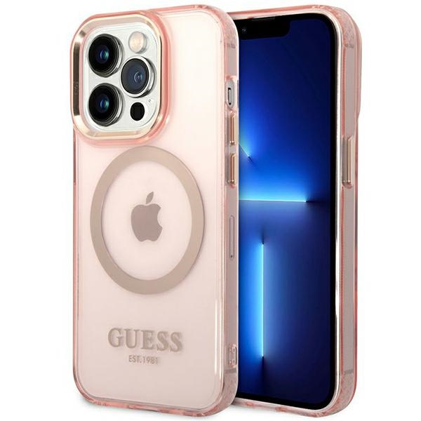 Guess GUHMP14XHTCMP Pink Gold Outline Translucent MagSafe Kryt iPhone 14 Pro Max