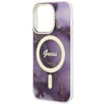 Guess GUHMP14XHTMRSU Purple Hardcase Golden Marble MagSafe Kryt iPhone 14 Pro Max