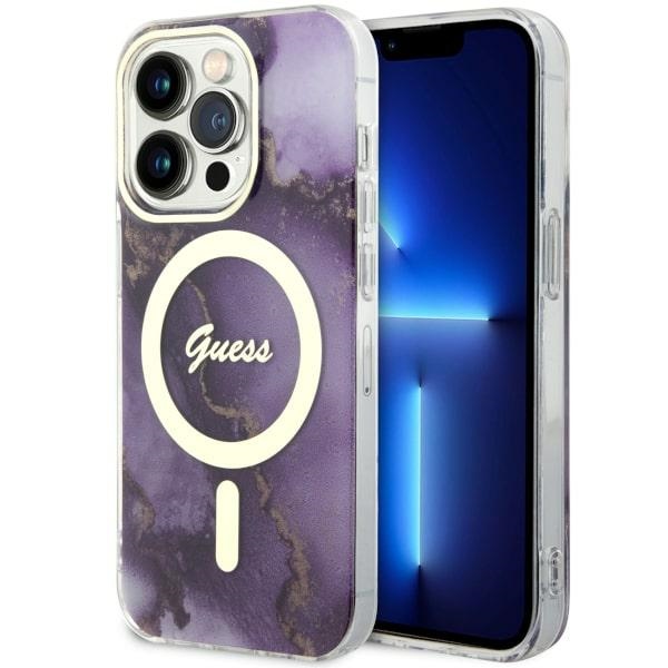 Guess GUHMP14XHTMRSU Purple Hardcase Golden Marble MagSafe Kryt iPhone 14 Pro Max