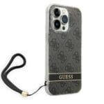 Guess GUOHCP14LH4STK Black 4G Print Strap Kryt iPhone 14 Pro