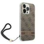 Guess GUOHCP14LH4STW Brown 4G Print Strap Kryt iPhone 14 Pro