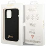 Guess Liquid Silicone Metal Logo Black Kryt iPhone 14 Pro