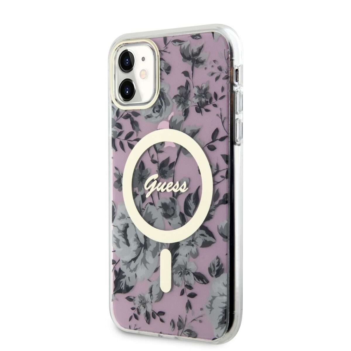 Guess PC/TPU Flowers IML MagSafe Pink Kryt iPhone 11