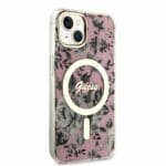 Guess PC/TPU Flowers IML MagSafe Pink Kryt iPhone 14