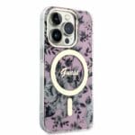 Guess PC/TPU Flowers IML MagSafe Pink Kryt iPhone 14 Pro