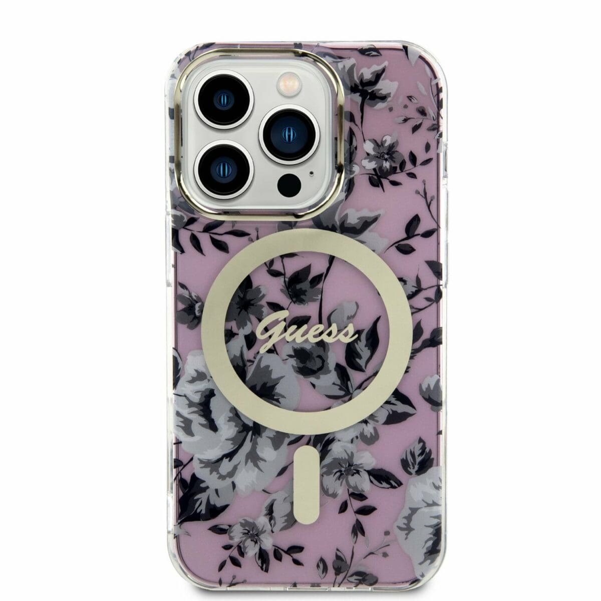 Guess PC/TPU Flowers IML MagSafe Pink Kryt iPhone 14 Pro