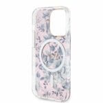 Guess PC/TPU Flowers IML MagSafe Pink Kryt iPhone 14 Pro