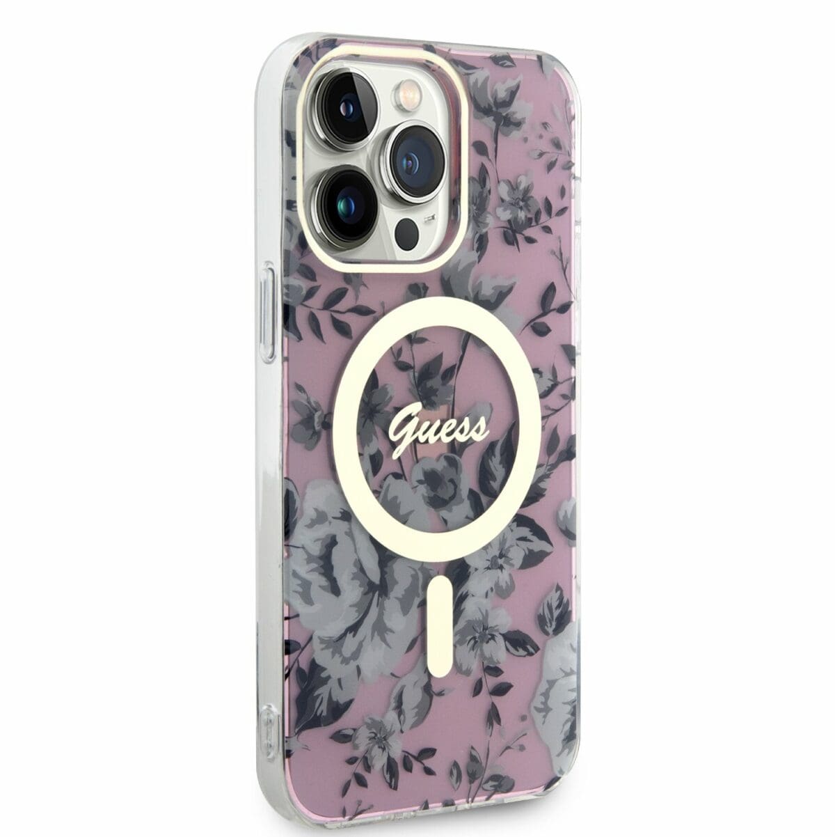 Guess PC/TPU Flowers IML MagSafe Pink Kryt iPhone 14 Pro Max