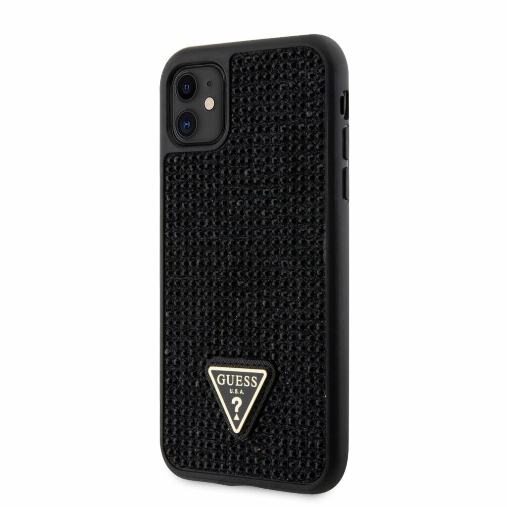 Guess Rhinestones Triangle Metal Logo Black Kryt iPhone 11