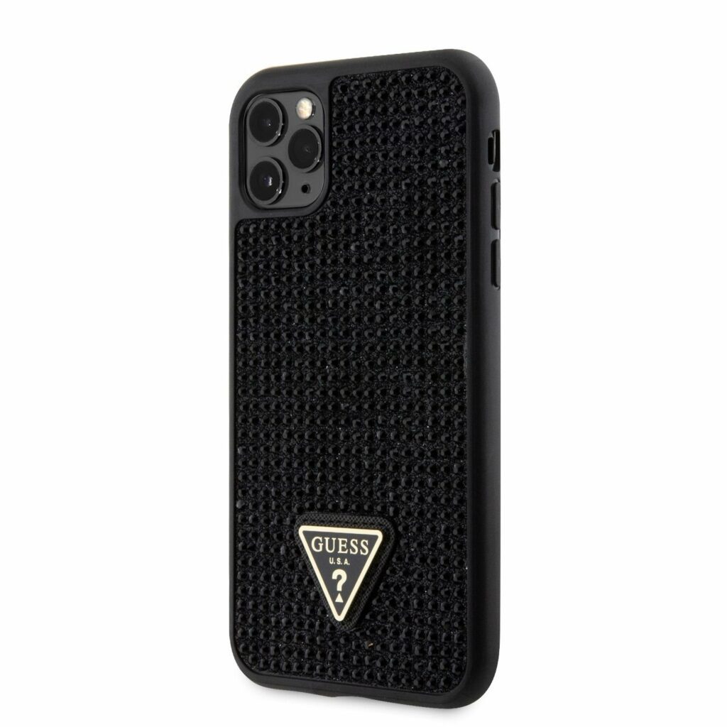 Guess Rhinestones Triangle Metal Logo Black Kryt iPhone 11 Pro
