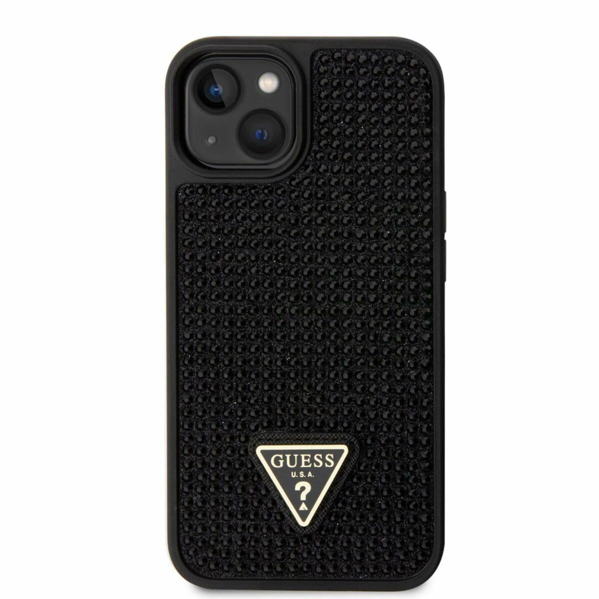 Guess Rhinestones Triangle Metal Logo Black Kryt iPhone 14