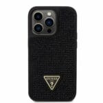 Guess Rhinestones Triangle Metal Logo Black Kryt iPhone 14 Pro