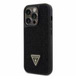 Guess Rhinestones Triangle Metal Logo Black Kryt iPhone 14 Pro