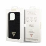 Guess Rhinestones Triangle Metal Logo Black Kryt iPhone 14 Pro