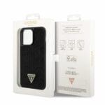 Guess Rhinestones Triangle Metal Logo Black Kryt iPhone 14 Pro Max