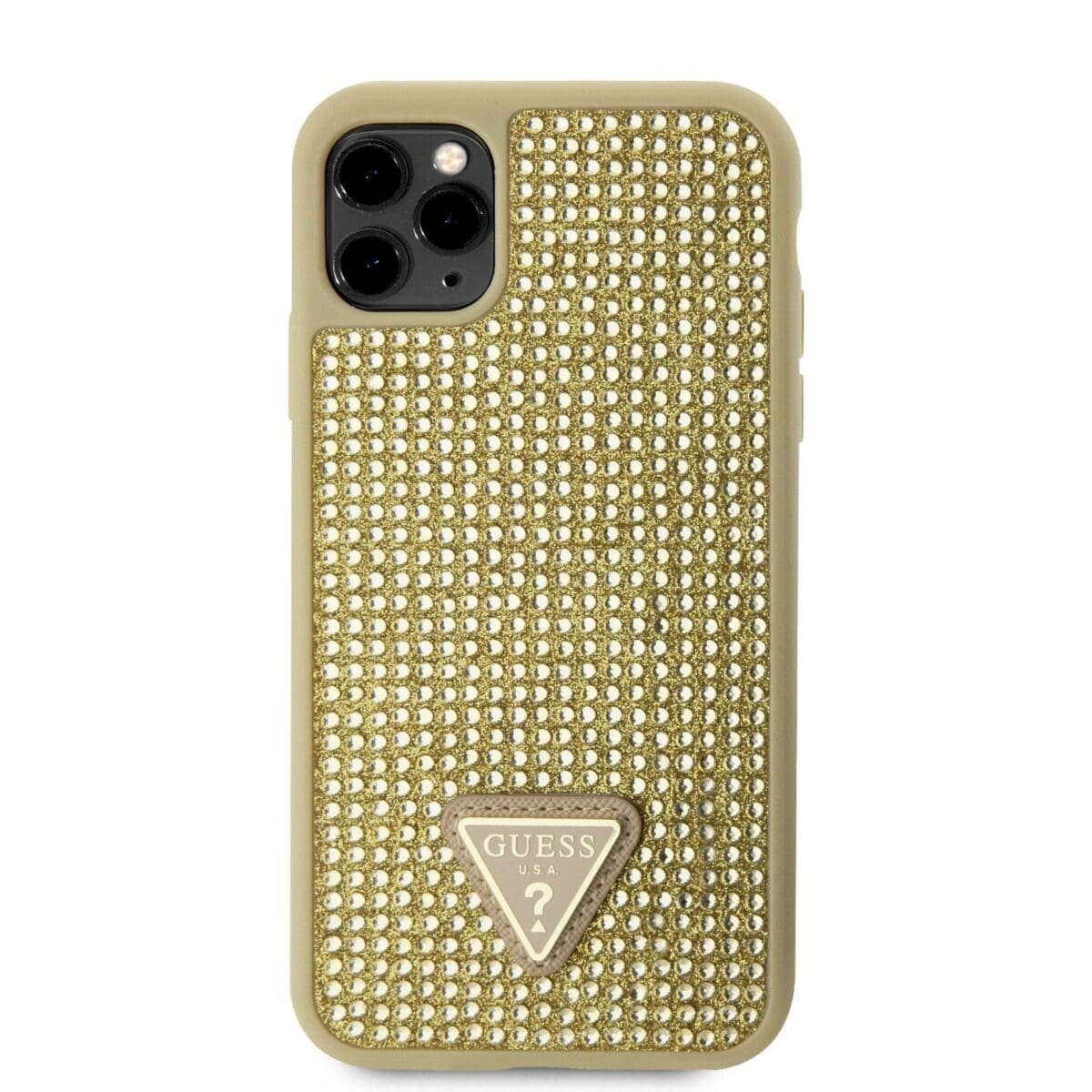 Guess Rhinestones Triangle Metal Logo Gold Kryt iPhone 11 Pro