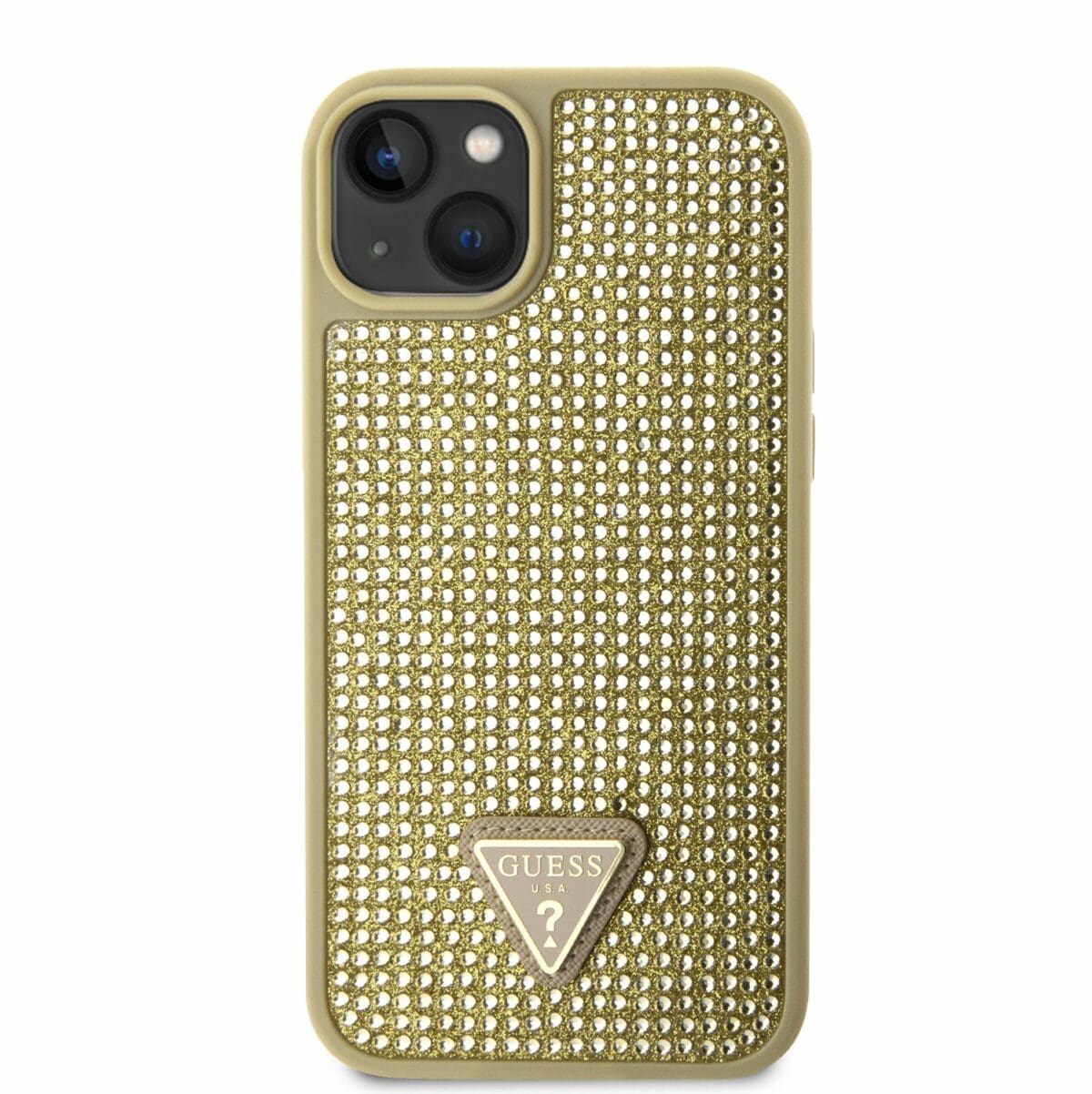 Guess Rhinestones Triangle Metal Logo Gold Kryt iPhone 14