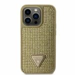Guess Rhinestones Triangle Metal Logo Gold Kryt iPhone 14 Pro