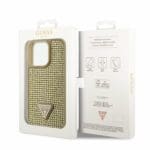 Guess Rhinestones Triangle Metal Logo Gold Kryt iPhone 14 Pro