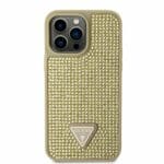 Guess Rhinestones Triangle Metal Logo Gold Kryt iPhone 14 Pro Max