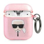 Karl Lagerfeld KLA2UKHGP Pink Glitter Karl`s Head Kryt AirPods 1/2
