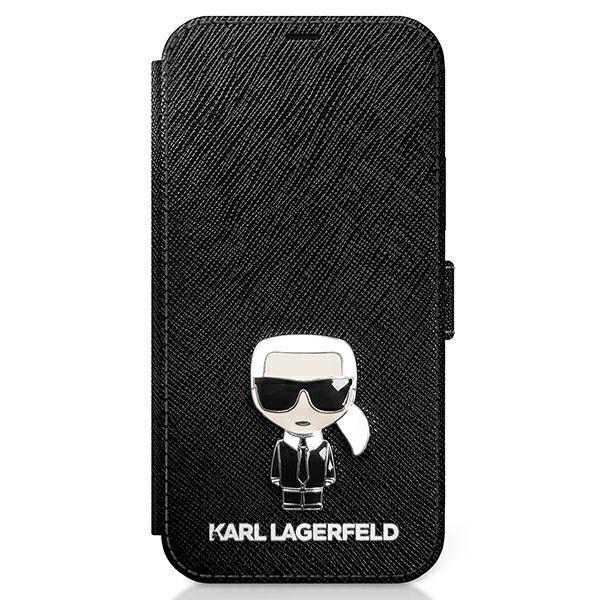 Karl Lagerfeld KLFLBKP12SIKMSBK Black Book Saffiano Ikonik Metal Kryt iPhone 12 Mini