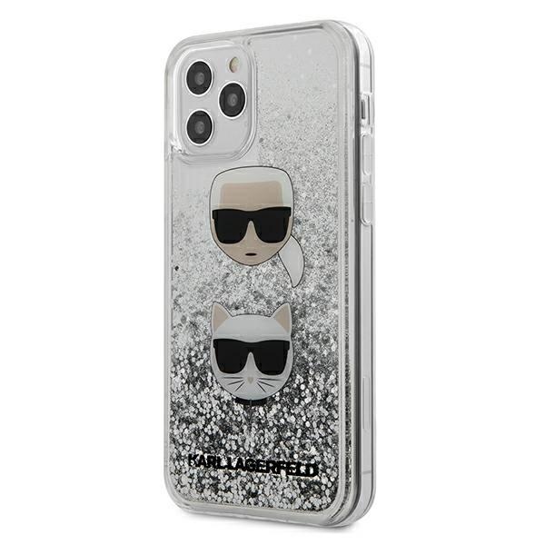 Karl Lagerfeld KLHCP12MKCGLSL Silver Liquid Glitter Karl&Choupette Kryt iPhone 12/12 Pro