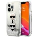 Karl Lagerfeld KLHCP13LKICGLS Silver Liquid Glitter Karl&Choupette Head Kryt iPhone 13 Pro