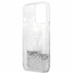 Karl Lagerfeld KLHCP13LKICGLS Silver Liquid Glitter Karl&Choupette Head Kryt iPhone 13 Pro