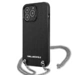 Karl Lagerfeld KLHCP13LPMK Black Leather Textured And Chain Kryt iPhone 13 Pro