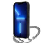 Karl Lagerfeld KLHCP13LPMK Black Leather Textured And Chain Kryt iPhone 13 Pro
