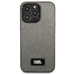 Karl Lagerfeld KLHCP13LSFMP2DG Silver Saffiano Plaque Kryt iPhone 13 Pro