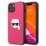 Karl Lagerfeld KLHCP13SPKMP Pink Leather Ikonik Karl`s Head Metal Kryt iPhone 13 Mini