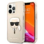 Karl Lagerfeld KLHCP13XKHTUGLGO Gold Glitter Karl`s Head Kryt iPhone 13 Pro Max