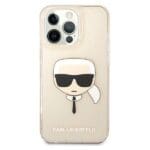 Karl Lagerfeld KLHCP13XKHTUGLGO Gold Glitter Karl`s Head Kryt iPhone 13 Pro Max