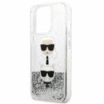 Karl Lagerfeld KLHCP13XKICGLS Silver Liquid Glitter Karl&Choupette Head Kryt iPhone 13 Pro Max