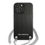 Karl Lagerfeld KLHCP13XPMK Black Leather Textured And Chain Kryt iPhone 13 Pro Max
