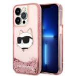 Karl Lagerfeld KLHCP14LLNCHCP Pink Glitter Choupette Head Kryt iPhone 14 Pro