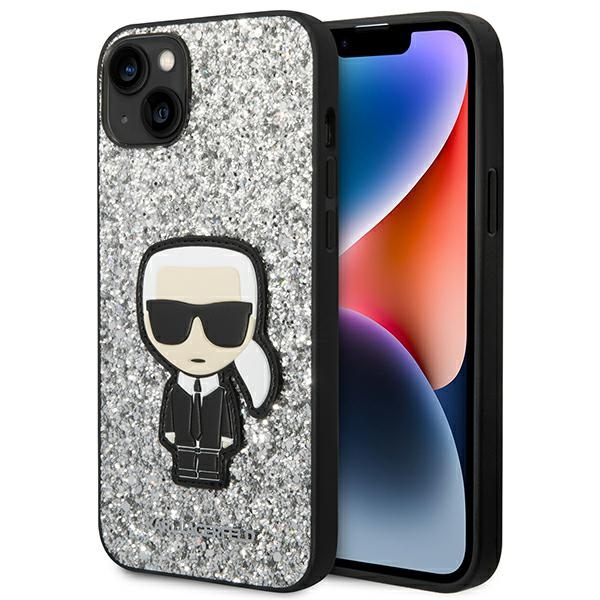 Karl Lagerfeld KLHCP14SGFKPG Hardcase Silver Glitter Flakes Ikonik Kryt iPhone 14