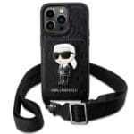 Karl Lagerfeld KLHCP14XCSAKHPKK Hardcase Black Crossbody Saffiano Monogram Ikonik Kryt iPhone 14 Pro Max