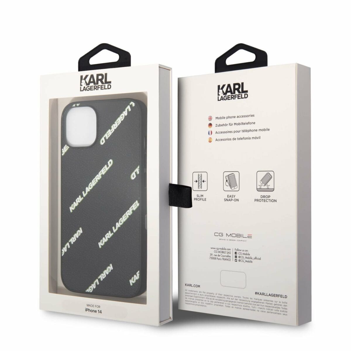 Karl Lagerfeld PU Grained Leather Logomania Black Kryt iPhone 14
